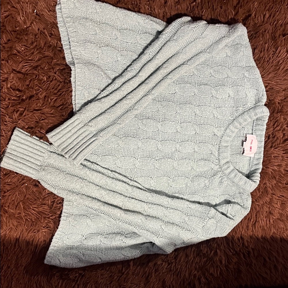 Pink Rose Soft Blue Cable Knit Sweater